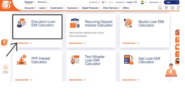Bank of Baroda Education Loan EMI calculator