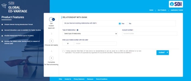 SBI Education Loan for Abroad - upload the necessary documents and submit the application form