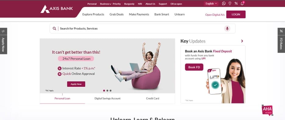 Online Application via Axis Bank Education Loan Portal