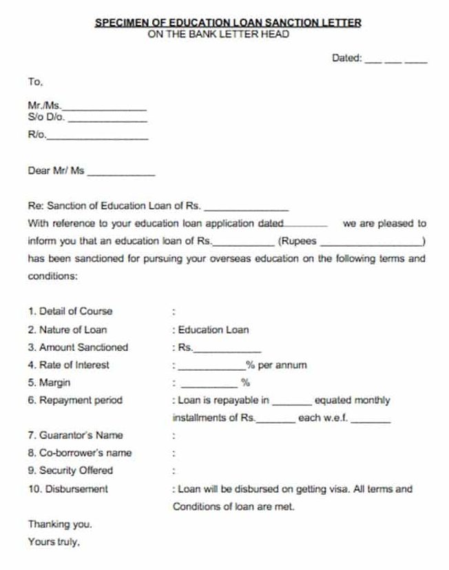 Student Loan Sanction Letter